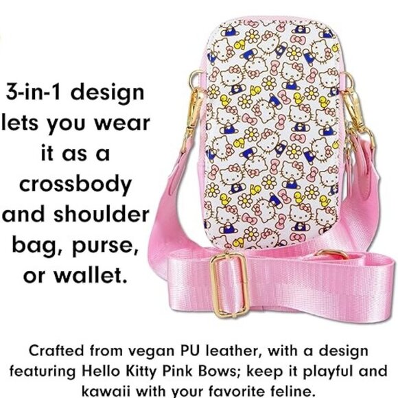 Sanrio Hello Kitty Pink Bows Crossbody Universal Phone Purse NWT - Picture 4 of 5